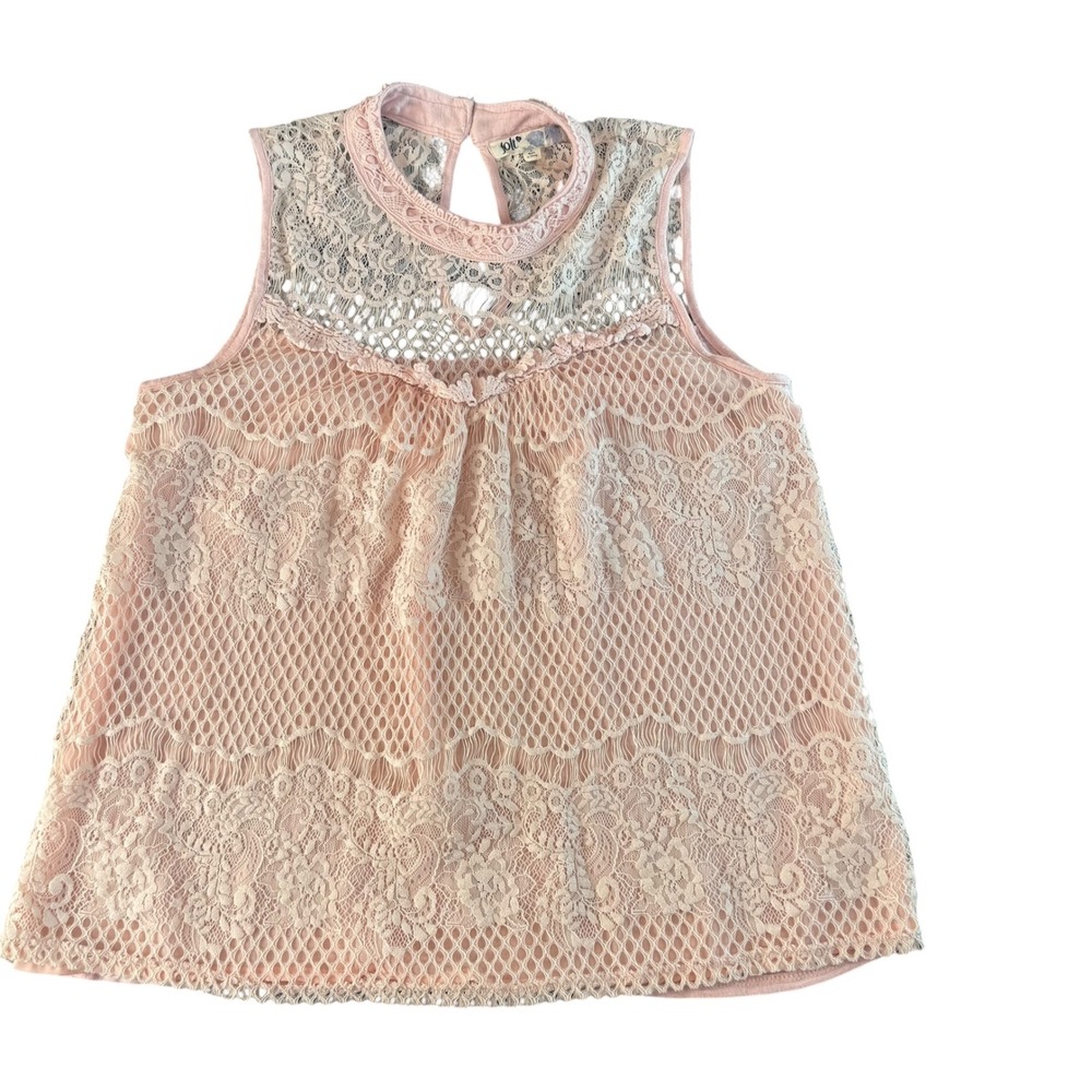 Jolt Womens Pink Lace Mesh Sleeveless Top High Neck Keyhole Back JE6645FBA Large